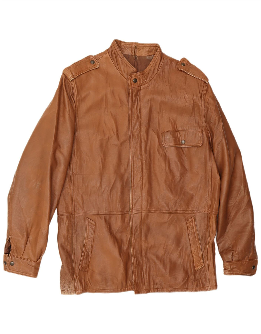 VINTAGE Mens Military Leather Jacket IT 52 XL Brown Leather