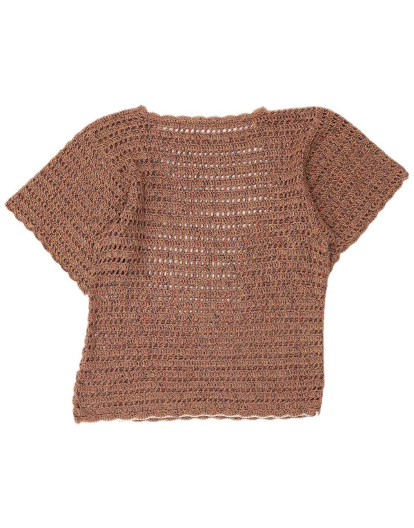 Bluzka damska vintage, szydełkowa, UK 18 XL, brązowa