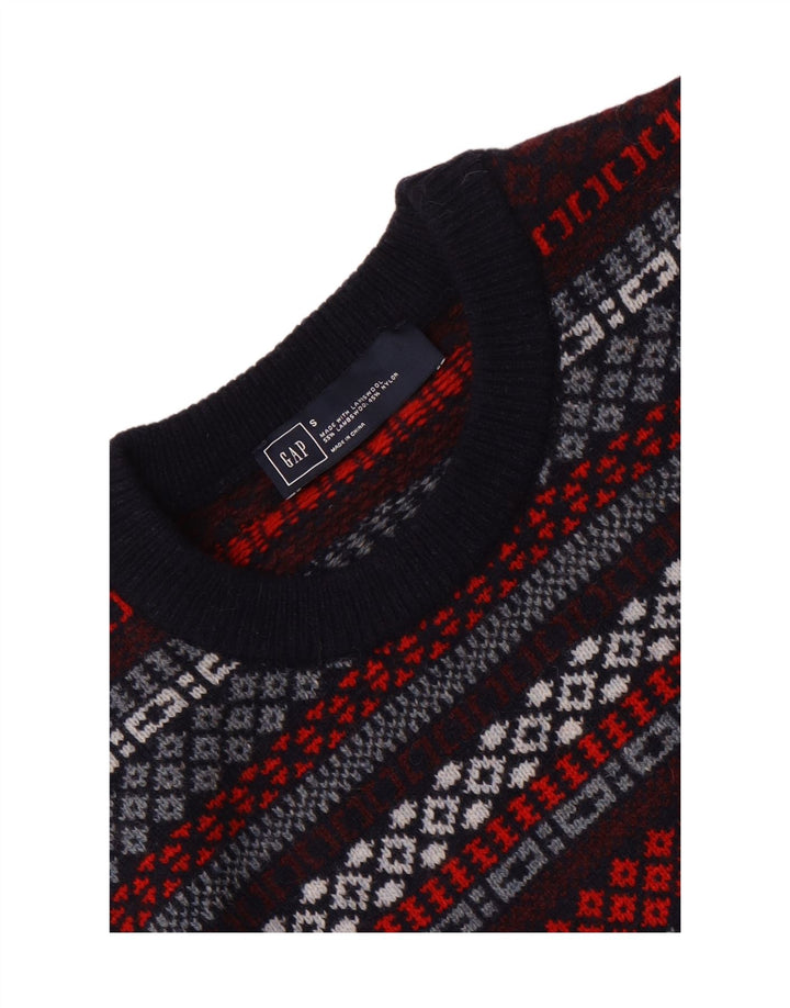Męski sweter Gap z okrągłym dekoltem, mały, granatowy, z geometryczną wełną jagnięcą