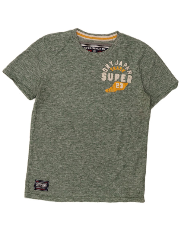 Męski T-shirt Superdry z grafiką, top XL, zielona bawełna w plamki