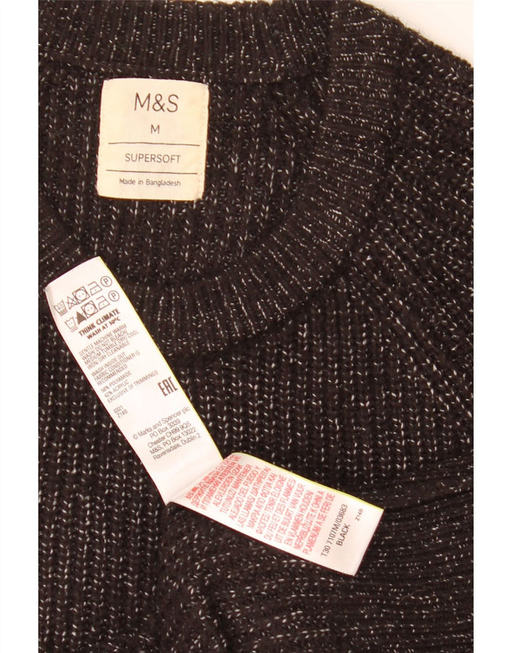 Marks & Spencer Męski sweter z okrągłym dekoltem, średni czarny z plamkami