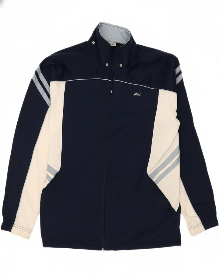 ASICS Mens Tracksuit Top Jacket XL Navy Blue Colourblock