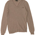 Sweter damski FRED PERRY z dekoltem w kształcie litery V, UK 12, średnioszary, wełniany