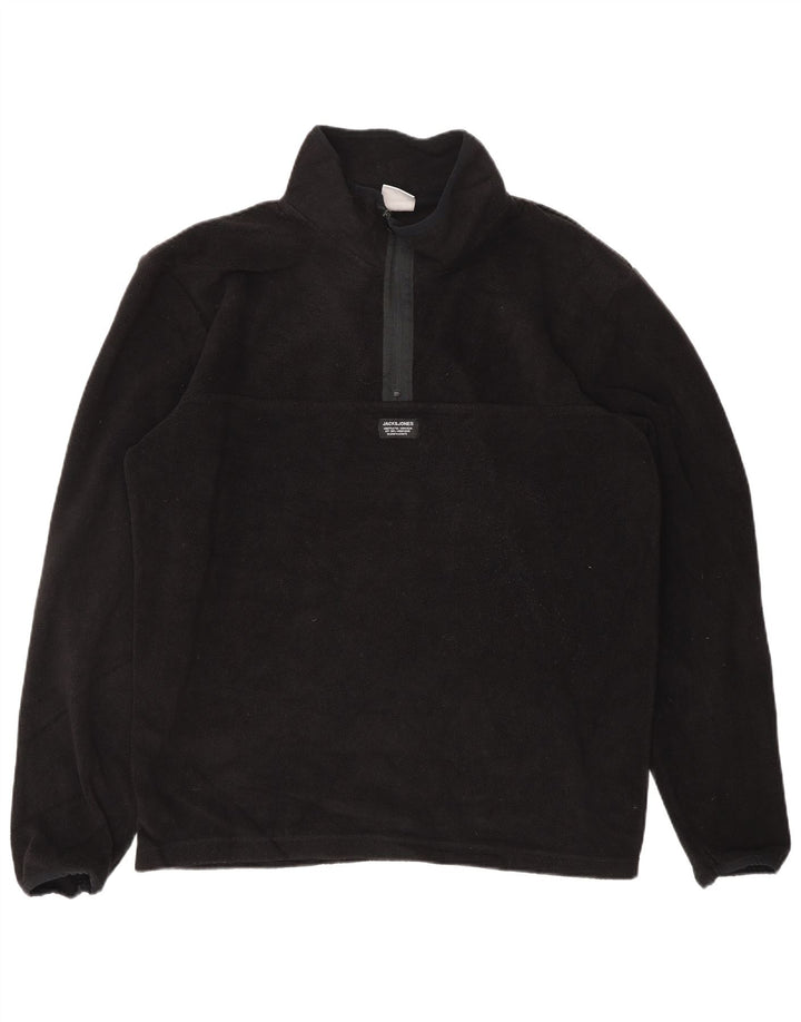 Męski sweter polarowy JACK & JONES XL, czarny, poliestrowy, zapinany na zamek