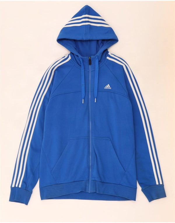 Adidas Męski sweter z kapturem i zamkiem błyskawicznym, duży, niebieski, bawełniany