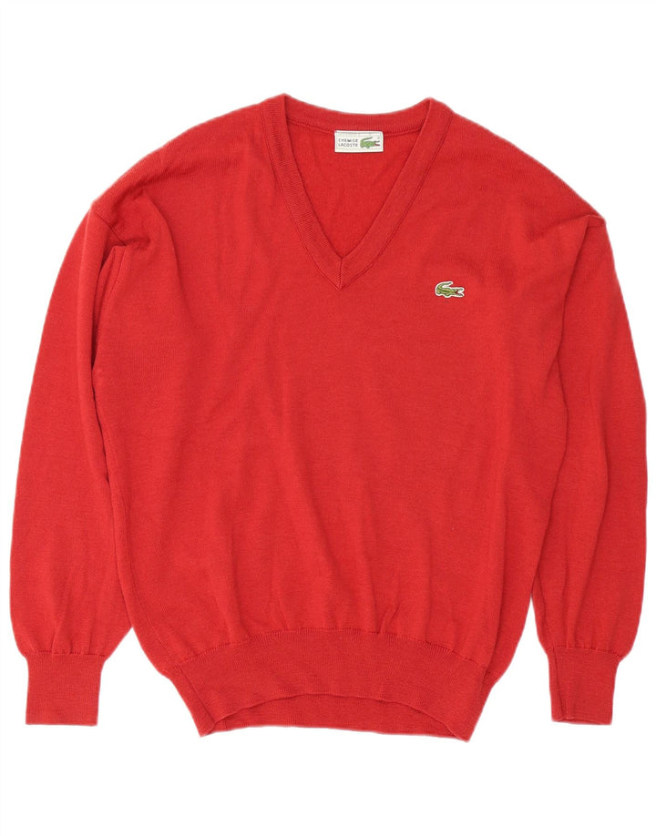 Męski sweter Lacoste z dekoltem w kształcie litery V, rozmiar 4, średni czerwony, nowa wełna