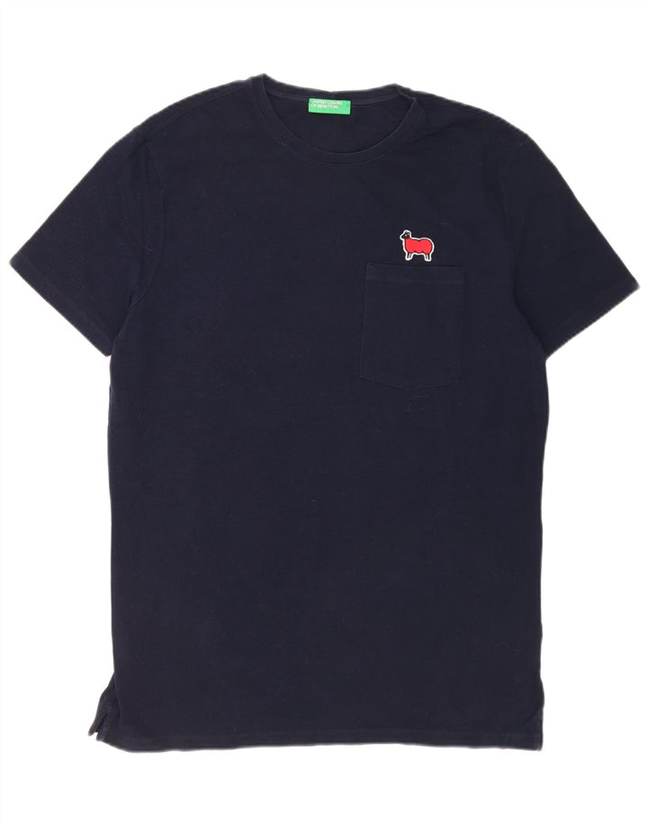 T-shirt męski Benetton, duży, granatowy, bawełniany