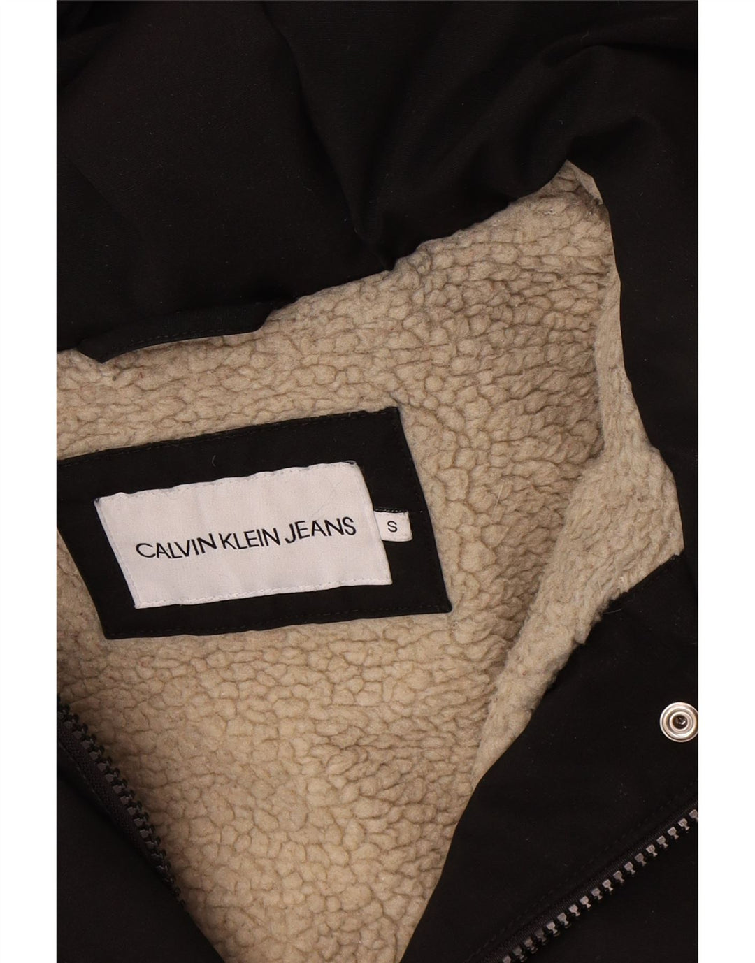 Damska kurtka oversize Calvin Klein Jeans Sherpa Parka UK 10, mała czarna