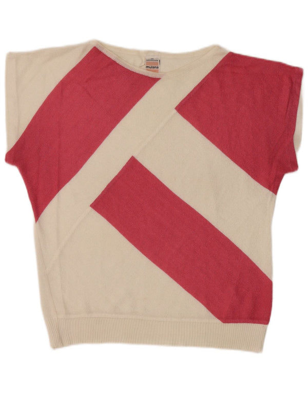 Sweter damski w stylu vintage z dekoltem w łódkę UK 12, średnie białe paski