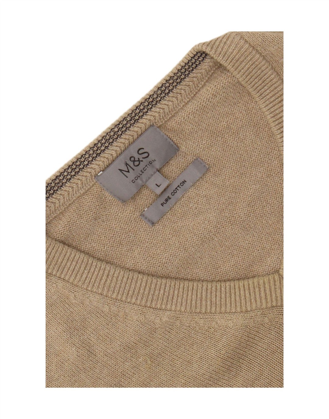 Marks & Spencer Męski sweter z dekoltem w kształcie litery V, duży, beżowy, bawełniany