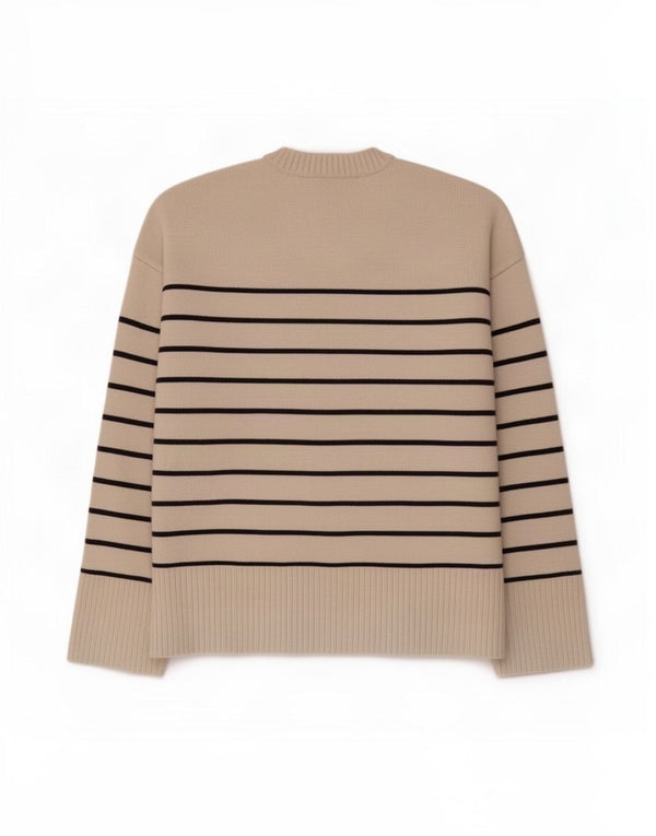 Damski sweter oversize Zara z okrągłym dekoltem UK 14 w średnie beżowe paski