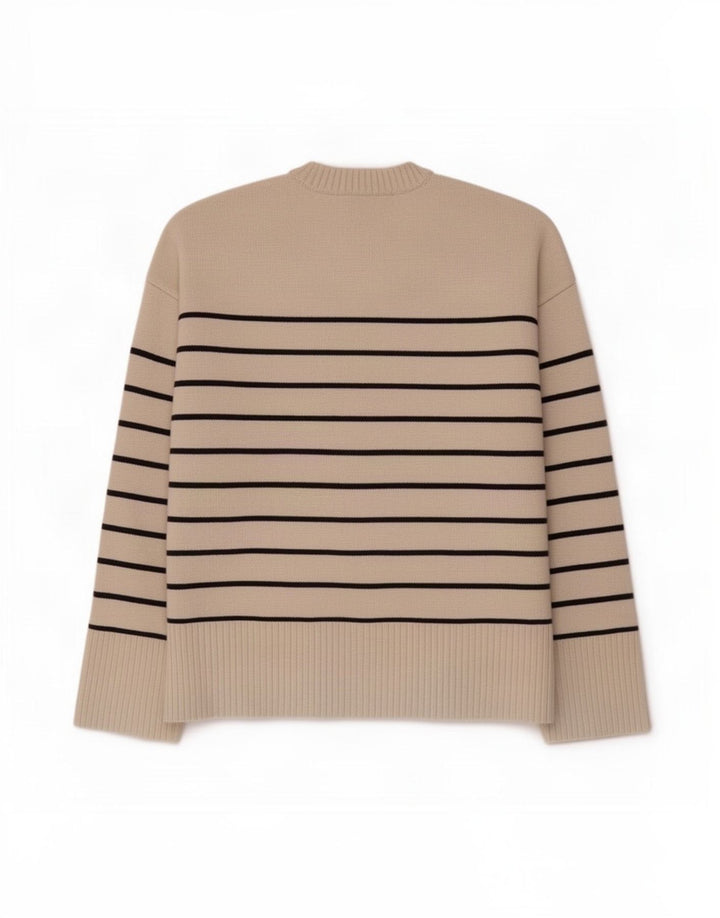 Damski sweter oversize Zara z okrągłym dekoltem UK 14 w średnie beżowe paski
