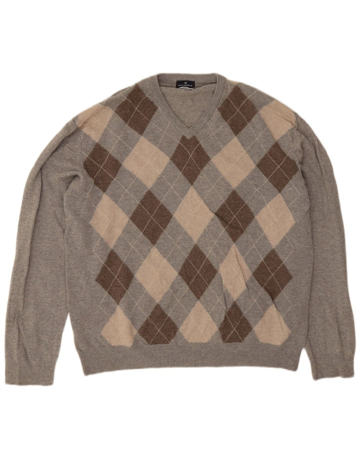 Marks & Spencer Męski sweter z dekoltem w kształcie litery V, 2XL, szary Argyle/Diament