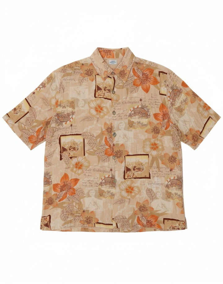 VINTAGE Womens Abstract Pattern Shirt Blouse UK 16 Large Beige Floral