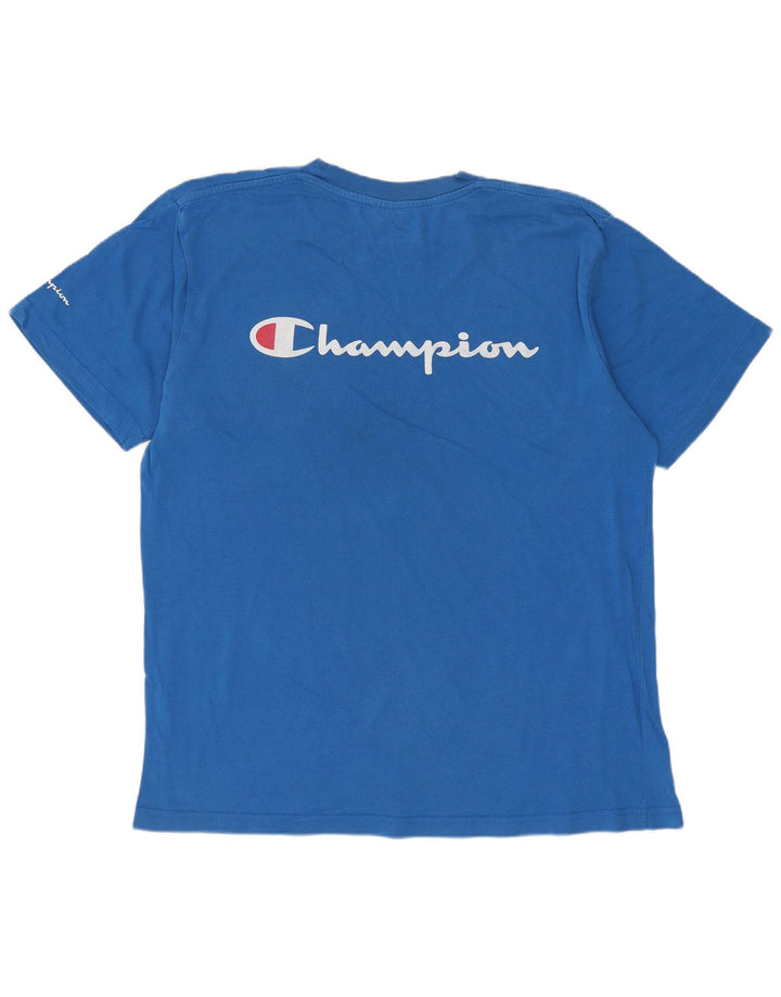 Męski T-shirt z grafiką CHAMPION, duży, niebieski, bawełniany