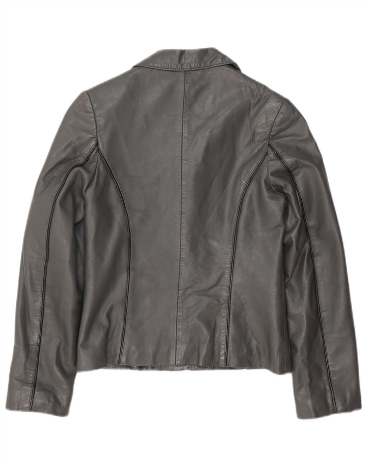 Vintage damska, skórzana marynarka zapinana na 3 guziki, UK 8, mała, szara skóra