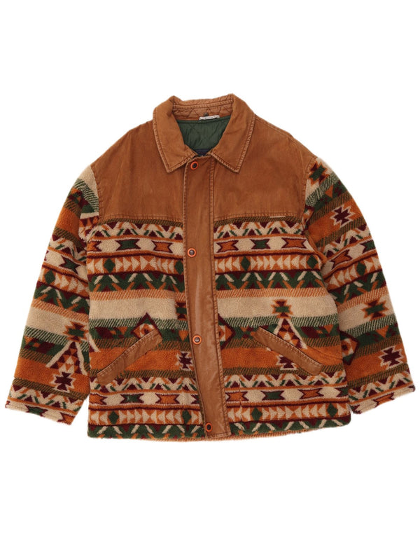 Męska kurtka polarowa WAMPUM UK 40, duża, brązowa, geometryczna