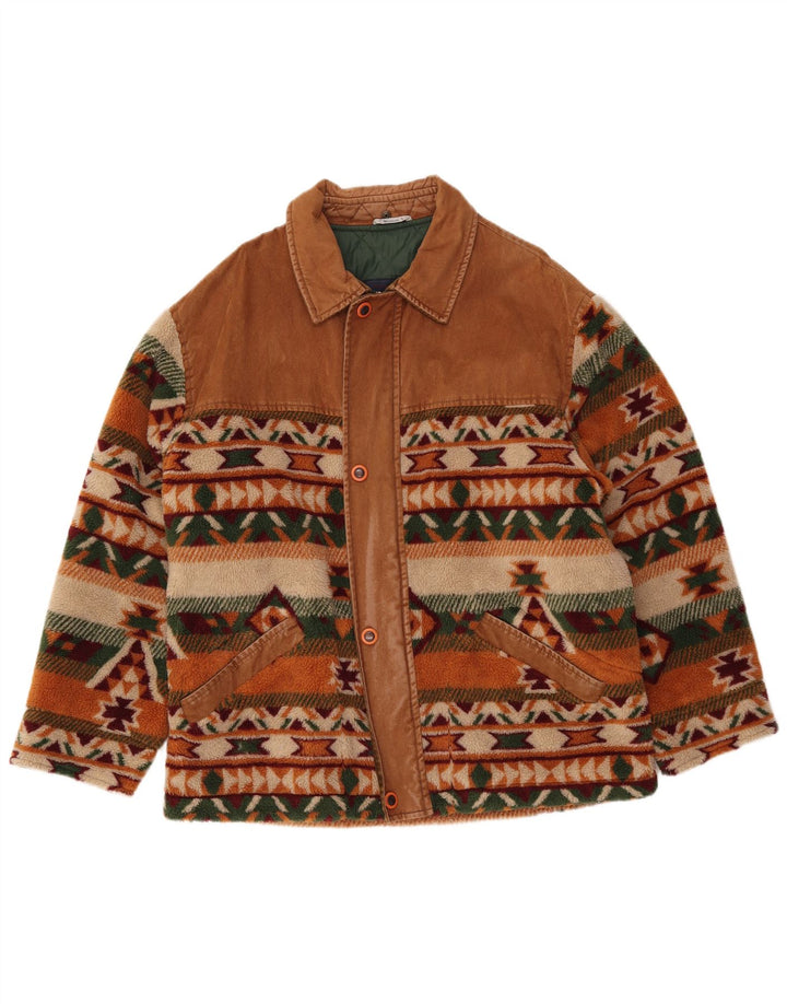 Męska kurtka polarowa WAMPUM UK 40, duża, brązowa, geometryczna