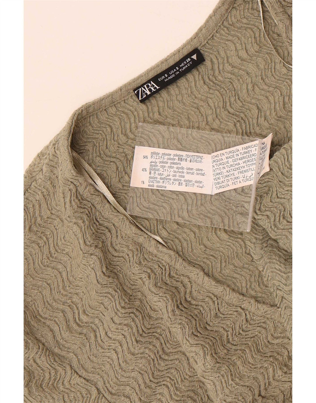 Damski krótki top Zara z krótkim rękawem, UK 8, mały, khaki, poliester