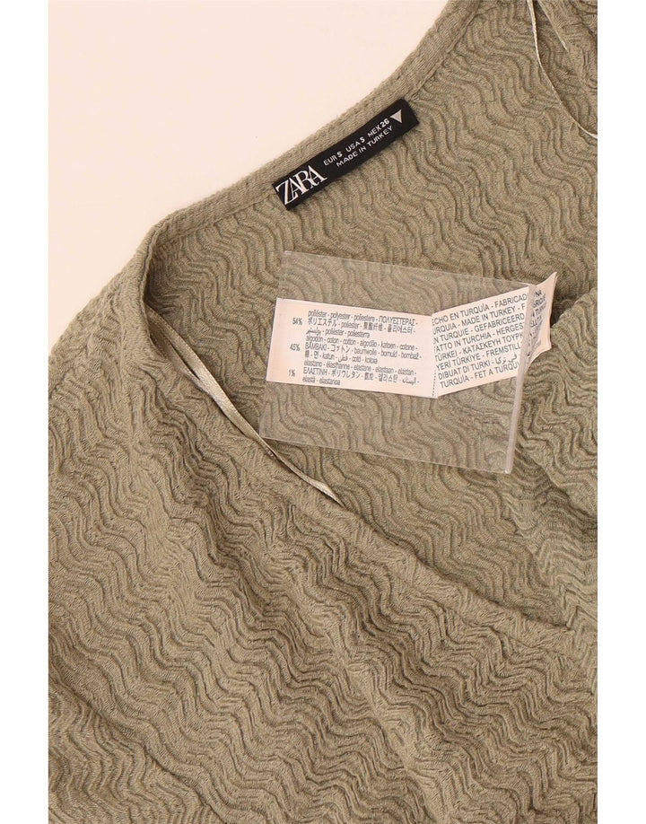 Damski krótki top Zara z krótkim rękawem, UK 8, mały, khaki, poliester