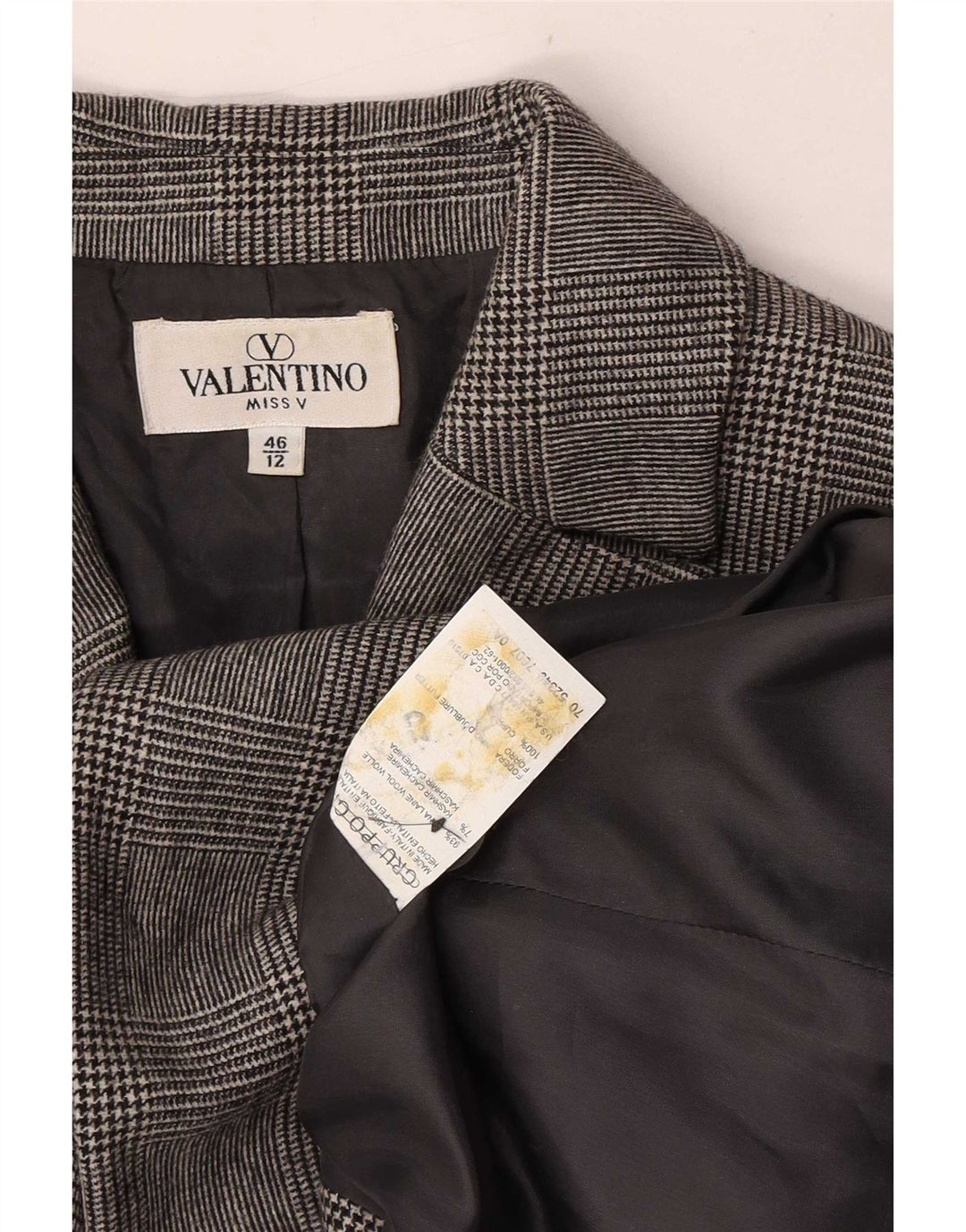Damska marynarka Valentino zapinana na 3 guziki UK 12 Średnia szara pepitka