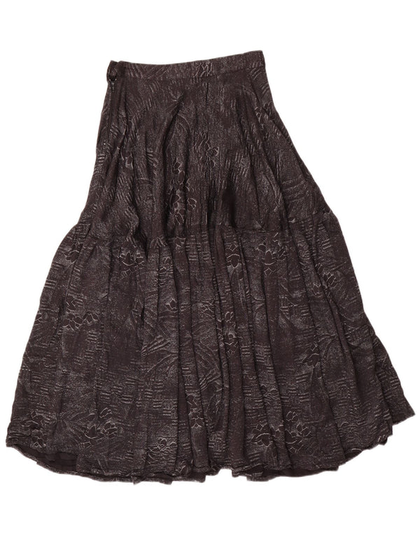 Vintage damska rozkloszowana spódnica z wysokim stanem, średnia W24, czarna, kwiecista bawełna