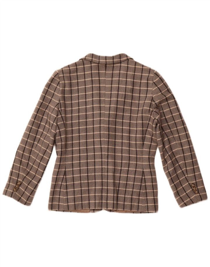 Damska marynarka zapinana na 2 guziki FERRETTI UK 10, mała, wełniana w brązową kratkę