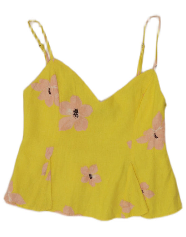 Zara Womens Crop Cami Top UK 8 Small Yellow Floral Linen