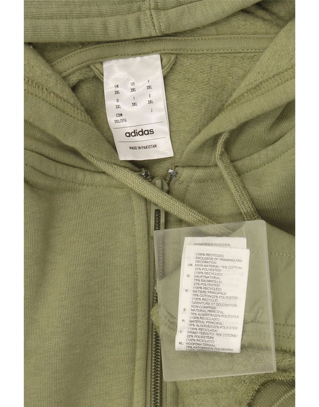 Adidas Męski sweter z kapturem i zamkiem błyskawicznym 3XL, bawełna khaki