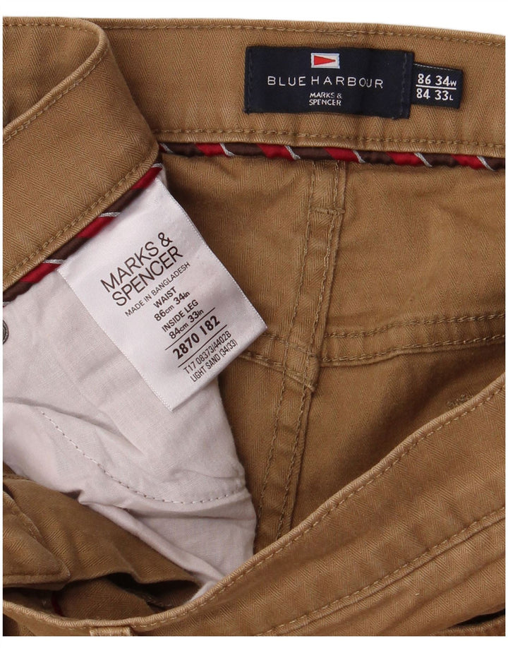 Męskie spodnie codzienne MARKS & SPENCER Blue Harbor W34 L33 brązowe