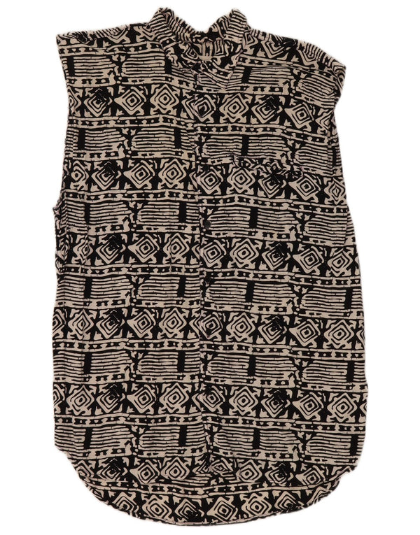 Damska bluzka bez rękawów w stylu vintage, UK 18 XL, czarna, geometryczna wiskoza