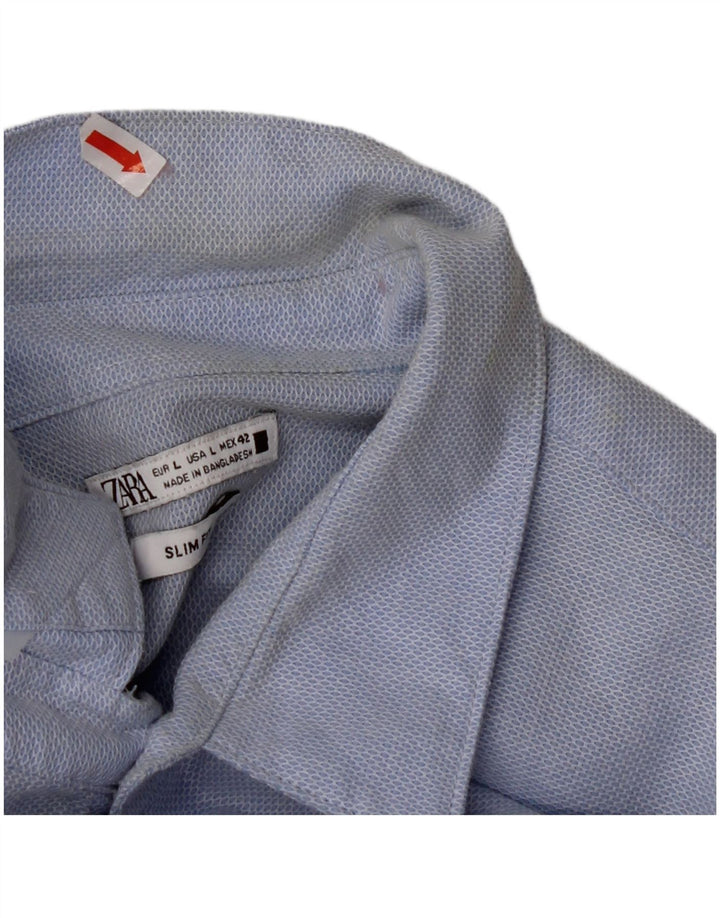 Koszula męska ZARA Slim Fit, duża, niebieska, bawełniana