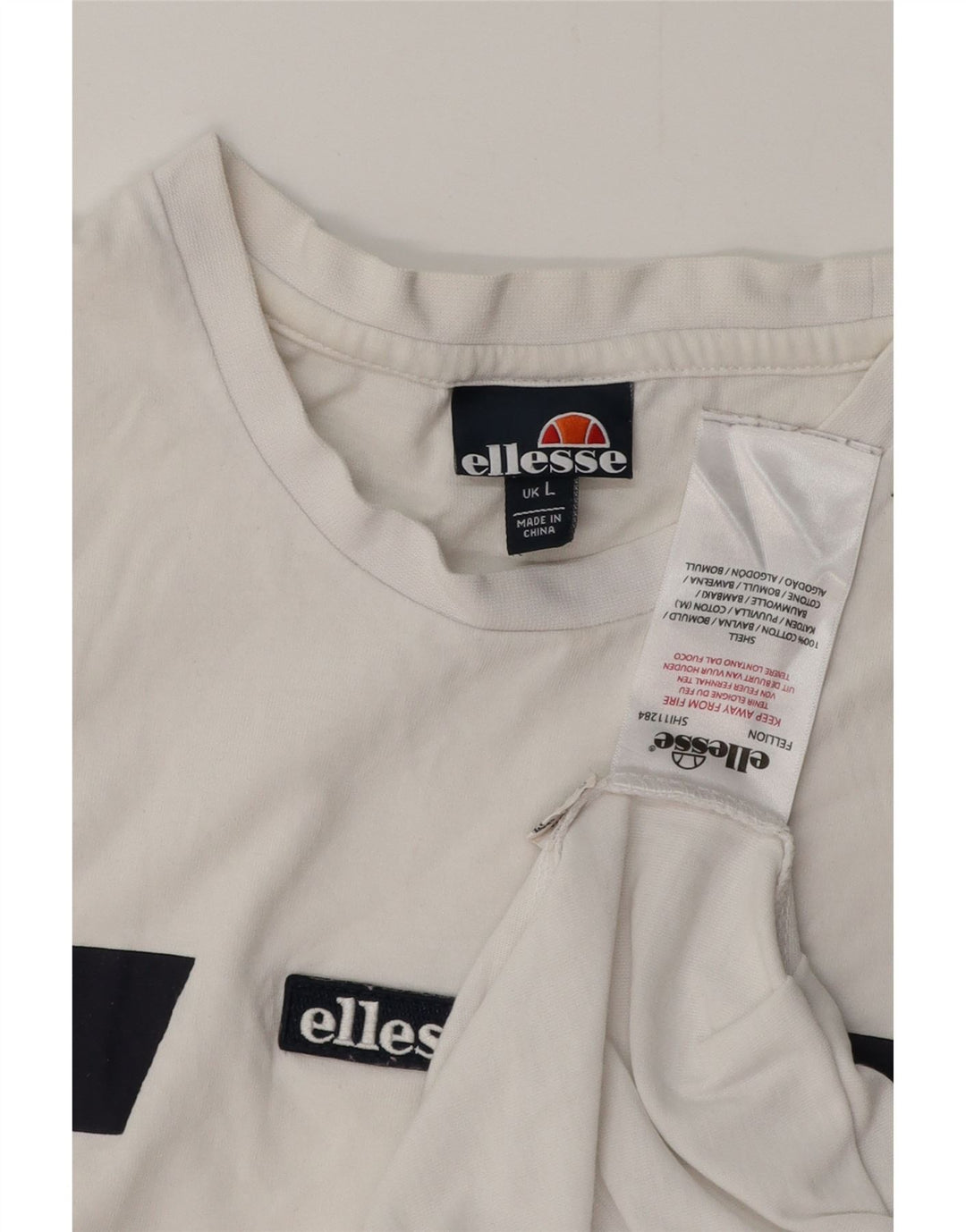 T-shirt męski ELLESSE, duży, biały, bawełniany z blokami kolorów