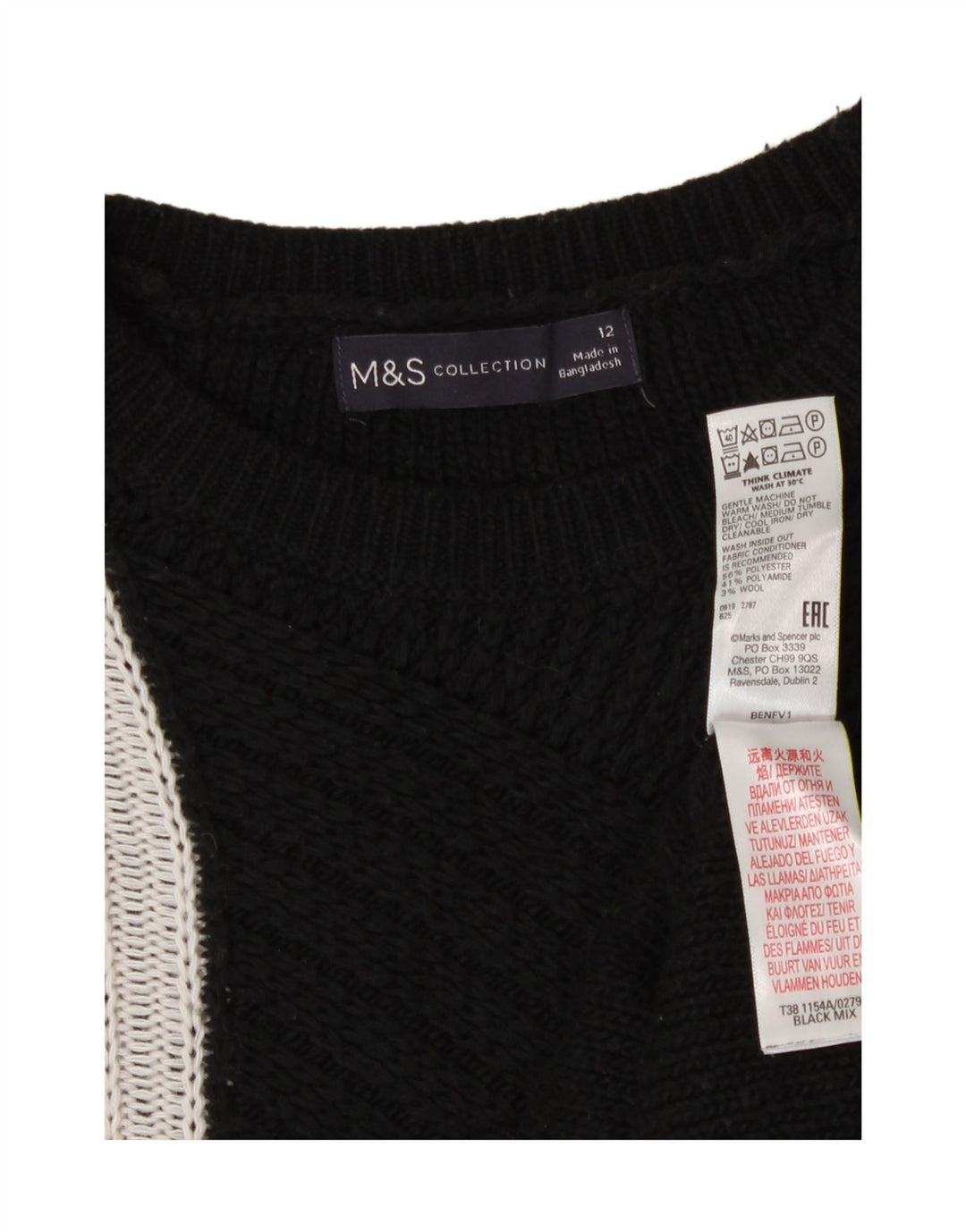 Sweter damski Marks & Spencer z okrągłym dekoltem, UK 12, średni czarny