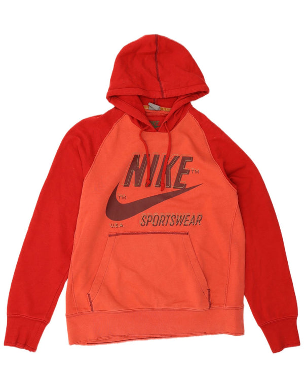 Nike Mens Graphic Hoodie Jumper UK 42/44 Large Orange Colourblock Cotton