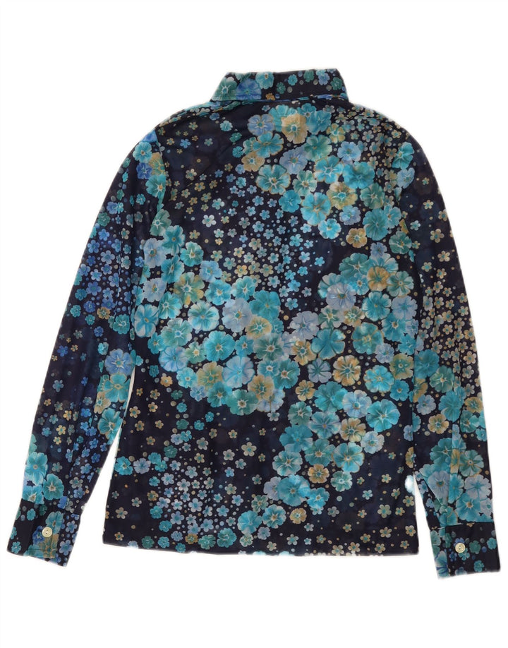 Damska bluzka koszulowa VINTAGE UK 10, mała, granatowa, w kwiaty, poliamid