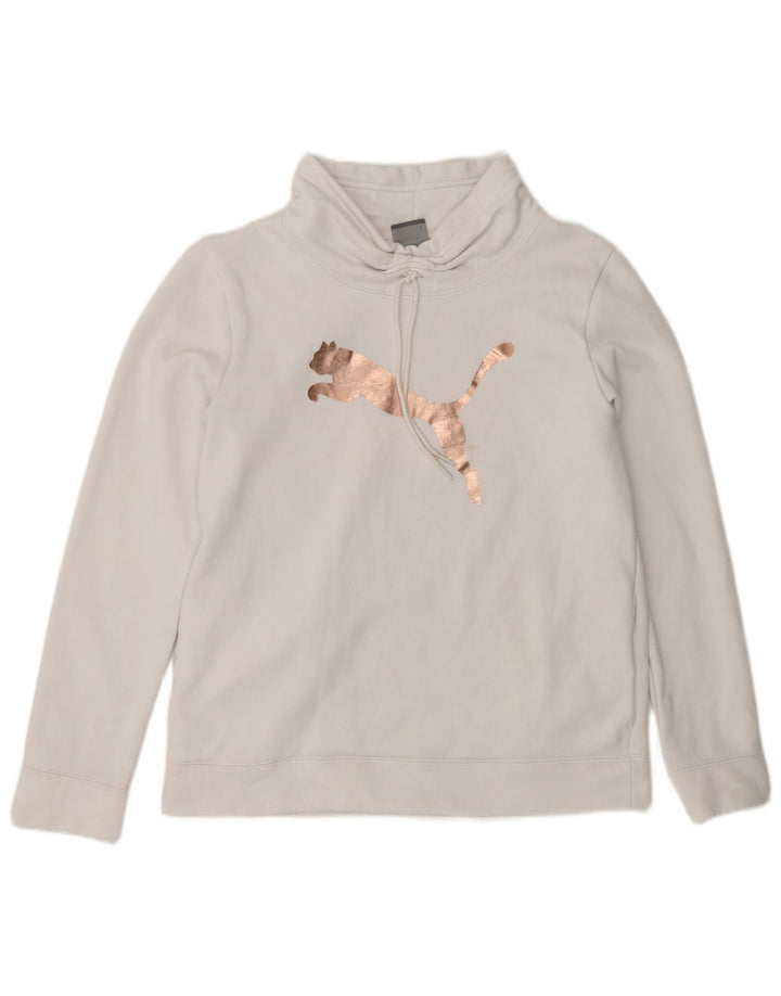 PUMA Womens Graphic Sweatshirt Jumper UK 12 Medium White Cotton