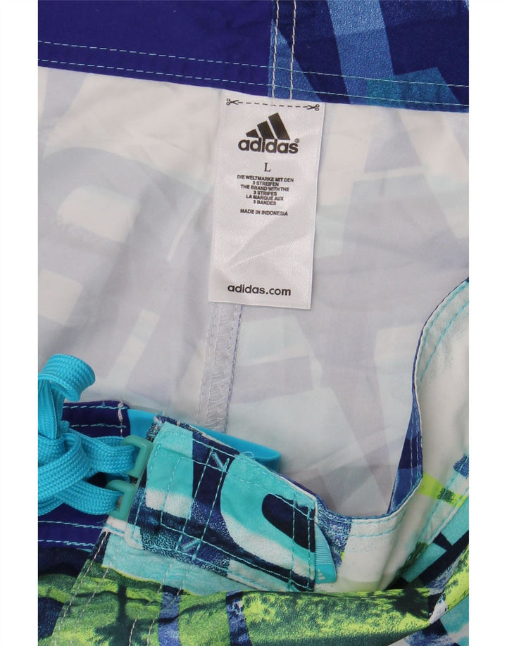 Męskie spodenki kąpielowe Adidas z abstrakcyjnym wzorem, duże, niebieskie, poliestrowe