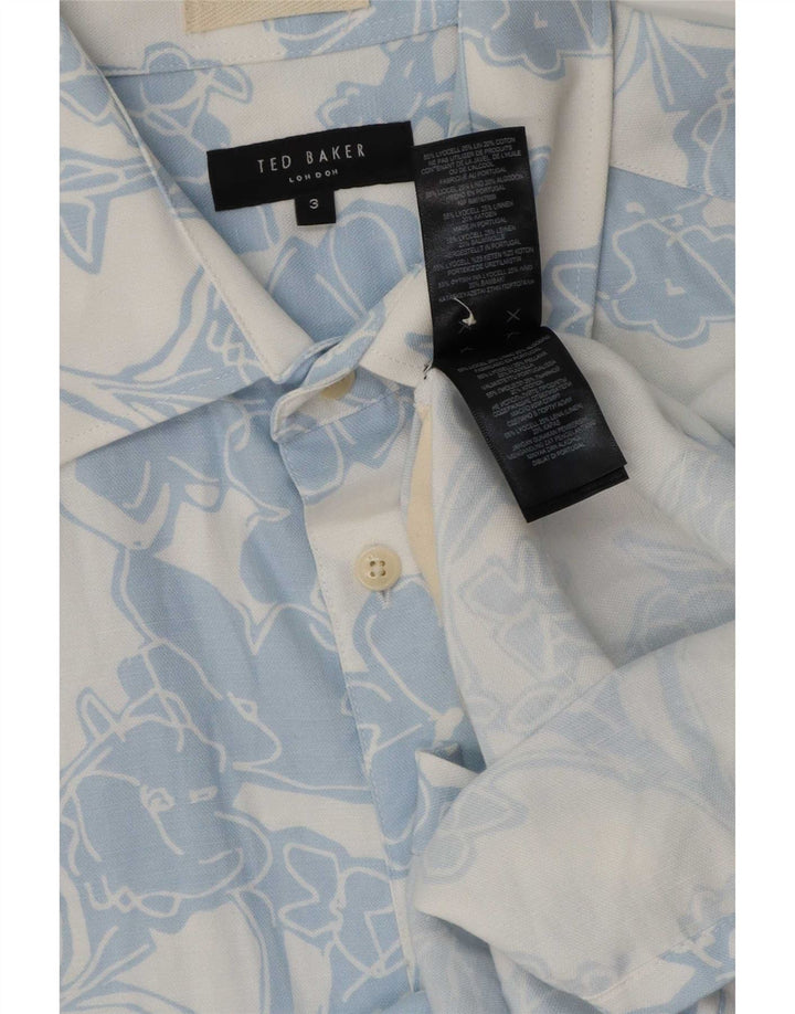 Męska koszula z krótkim rękawem Ted Baker, rozmiar 3, średni niebieski z lyocellu w kwiaty