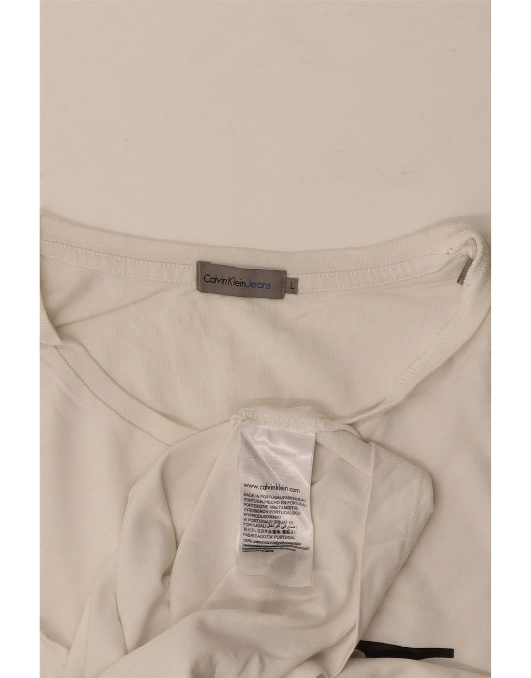 CALVIN KLEIN JEANS Męski T-shirt z grafiką, duży, biały, bawełniany