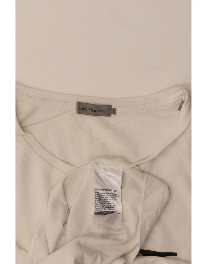 CALVIN KLEIN JEANS Męski T-shirt z grafiką, duży, biały, bawełniany