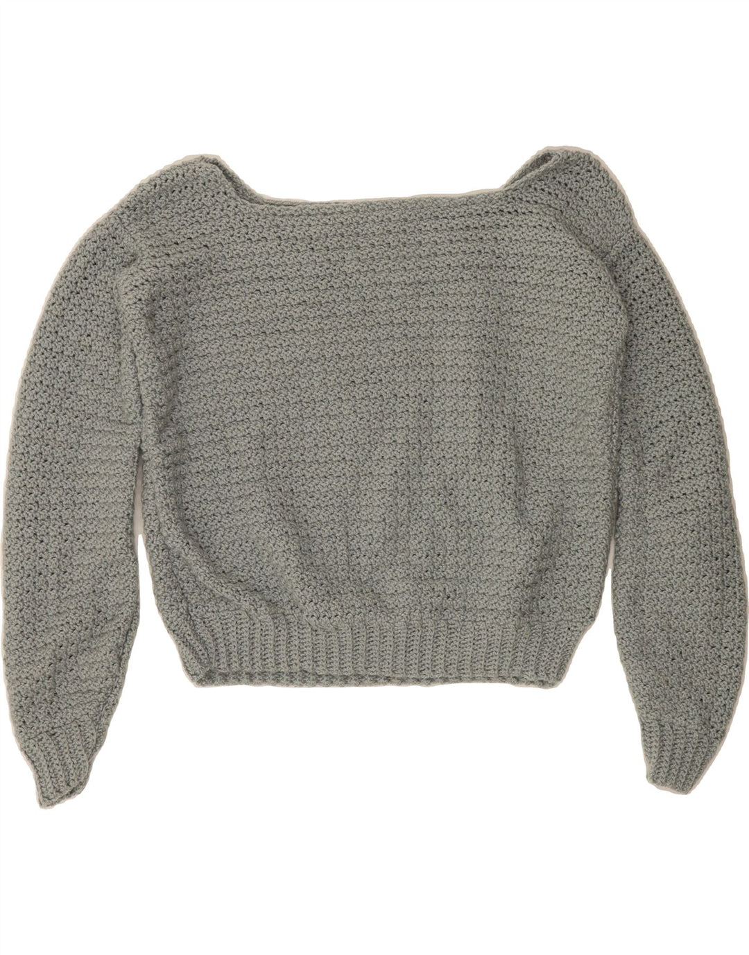 VINTAGE Womens Crop Boat Neck Jumper Sweater UK 14 Medium Grey Vintage Vintage and Second-Hand Vintage from Messina Hembry 