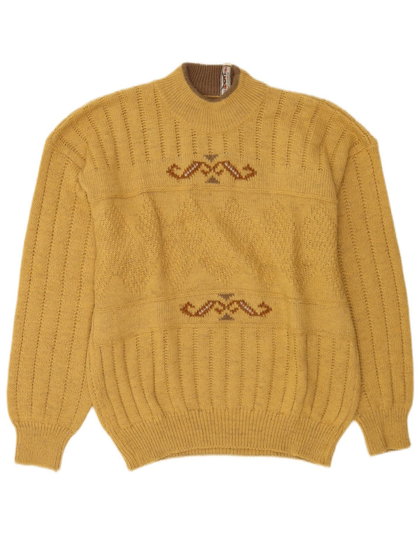 Vintage męski sweter z golfem, duży, żółty akryl