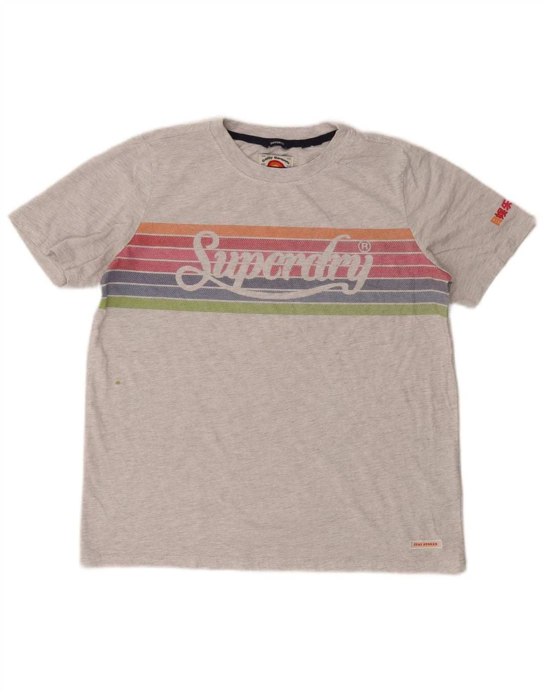 Damski T-shirt Superdry Crop Graphic Top UK 12 w średnie szare paski