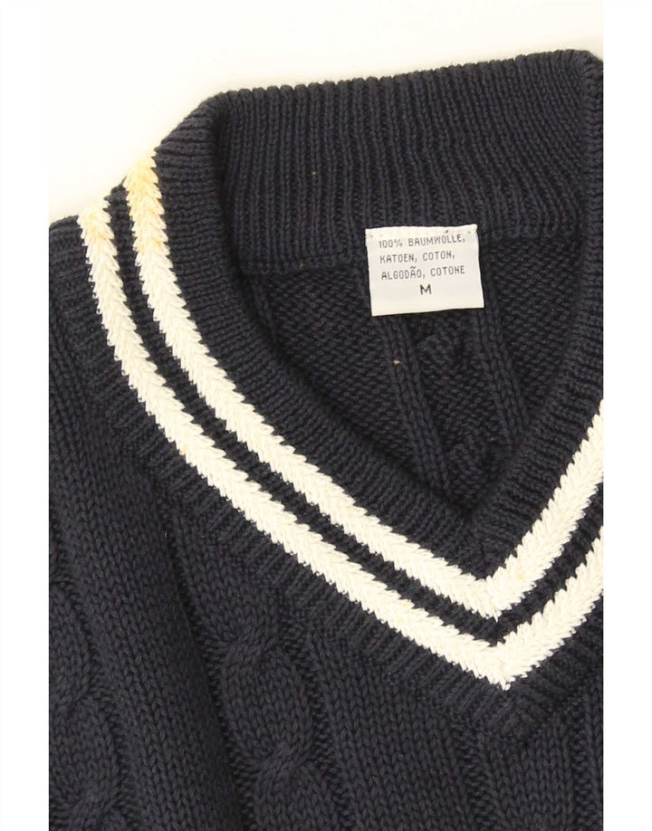 Vintage męski sweter z dekoltem w kształcie litery V, średni granatowy, bawełniany