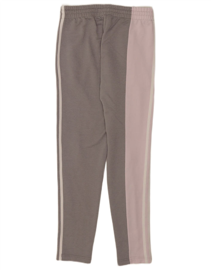 Damskie spodnie dresowe Adidas UK 8/10, małe, szare, z blokami kolorów, poliestrowe