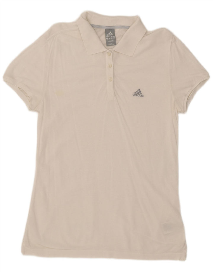 Damska koszulka polo Adidas UK 12 Średnia biała bawełna