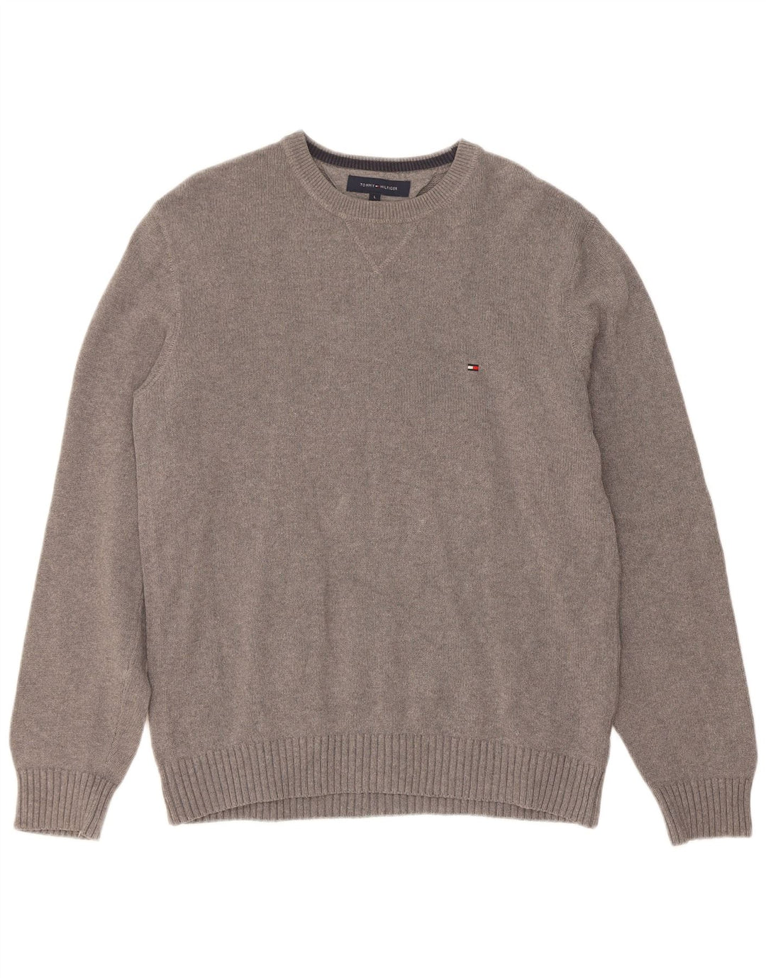 Męski sweter z okrągłym dekoltem Tommy Hilfiger, duży, szary