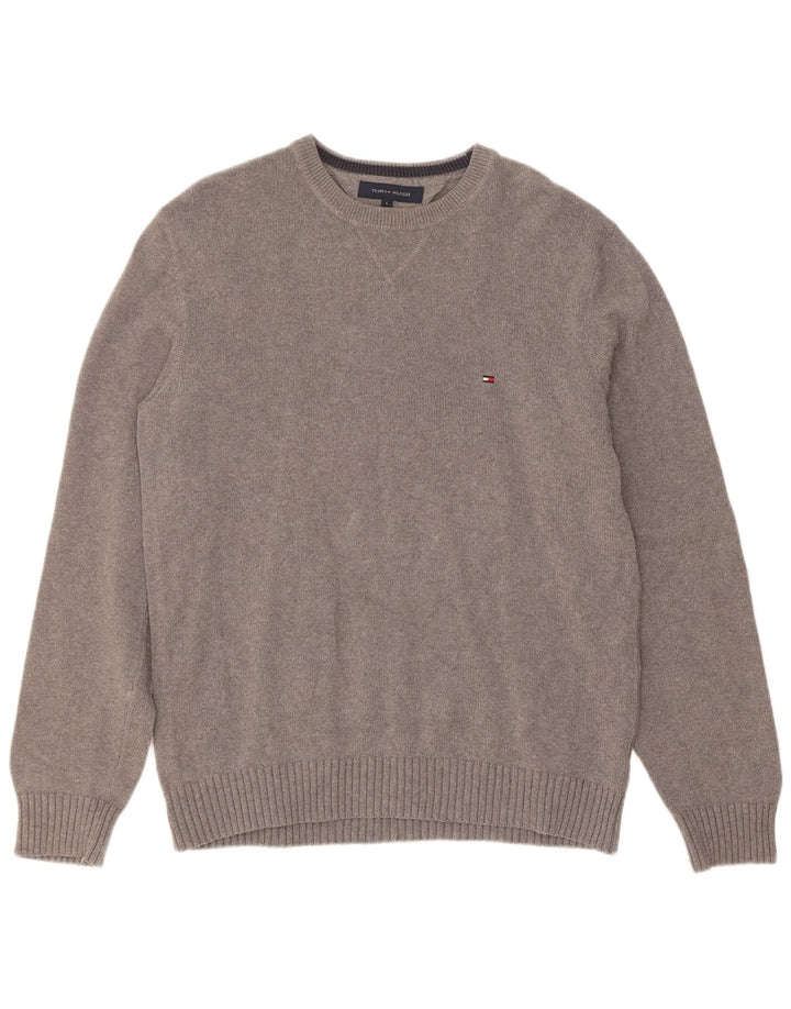 Męski sweter z okrągłym dekoltem Tommy Hilfiger, duży, szary