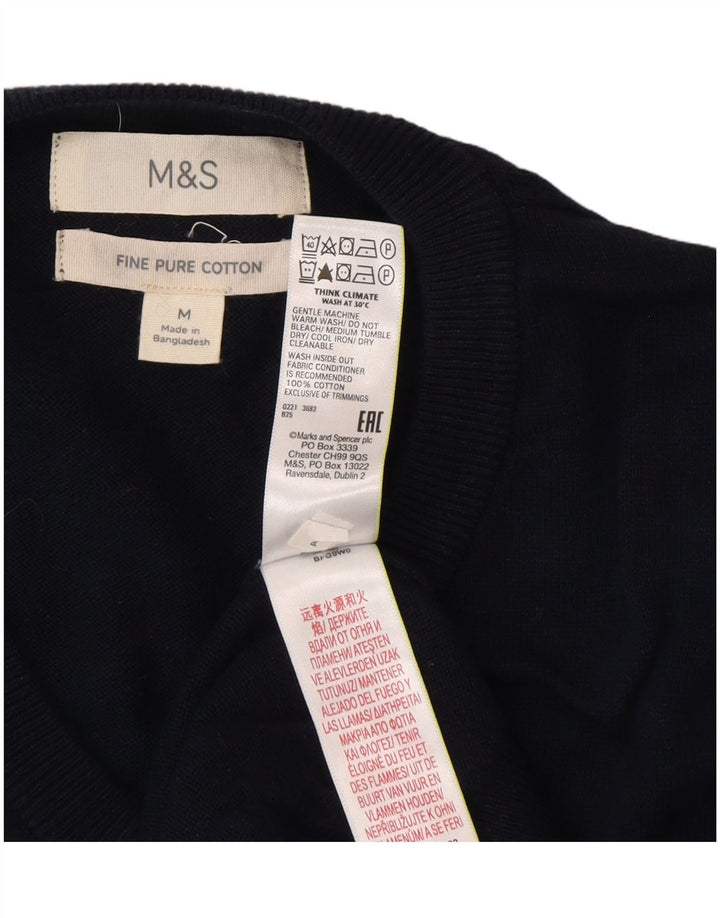Marks & Spencer Męski sweter z dekoltem w kształcie litery V, średni granatowy, bawełniany